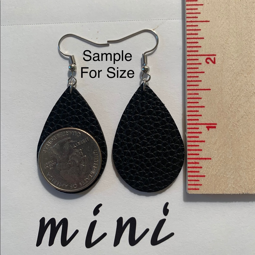 Mini Faux Leather Teardrop Earrings - Picture 2 of 4
